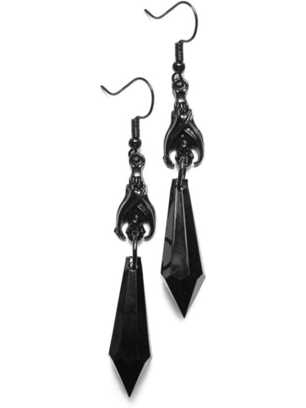 Gothic Bat Dangle Earrings Black Crystal Punk Halloween Jewelry